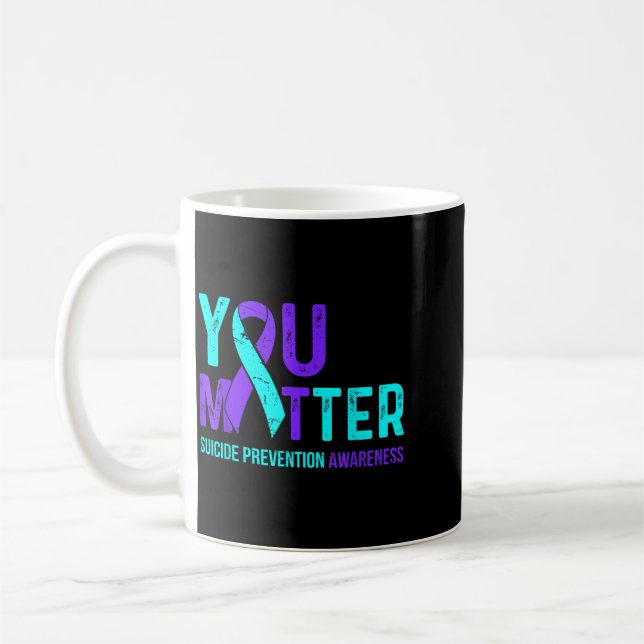 Caneca De Café Fita Roxa Azul-Claro de Conscientização sobre Prev (Esquerda)