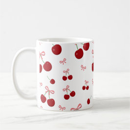 Caneca De Café Fita Vermelha Cereja Padrão Sem Costura Fruta Cute
