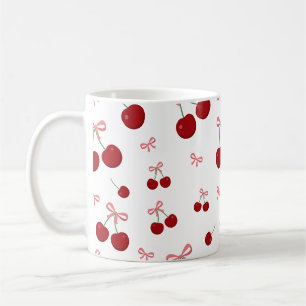 Caneca De Café Fita Vermelha Cereja Padrão Sem Costura Fruta Cute