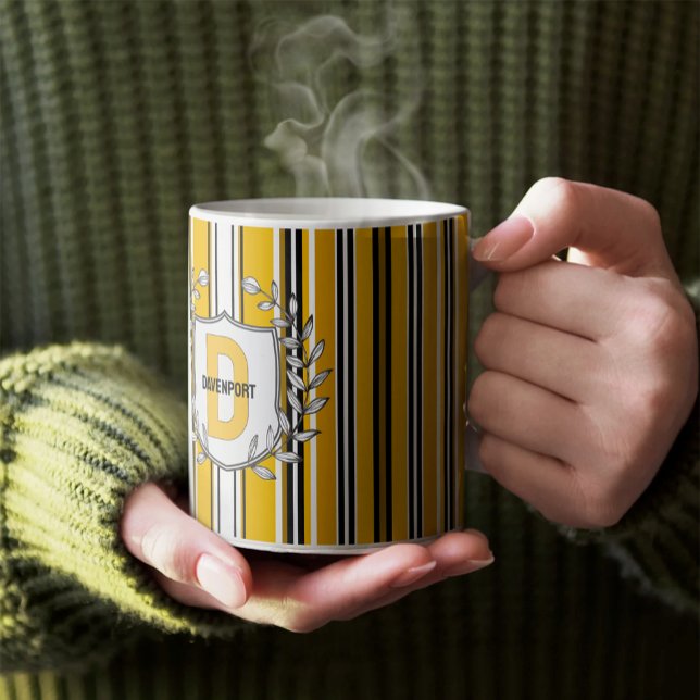 Caneca De Café Fitas Pretas Amarelas Personalizadas (Criador carregado)