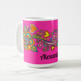 Caneca De Café Flaire Floral Retro Gavinhas Borda 18 + seu texto