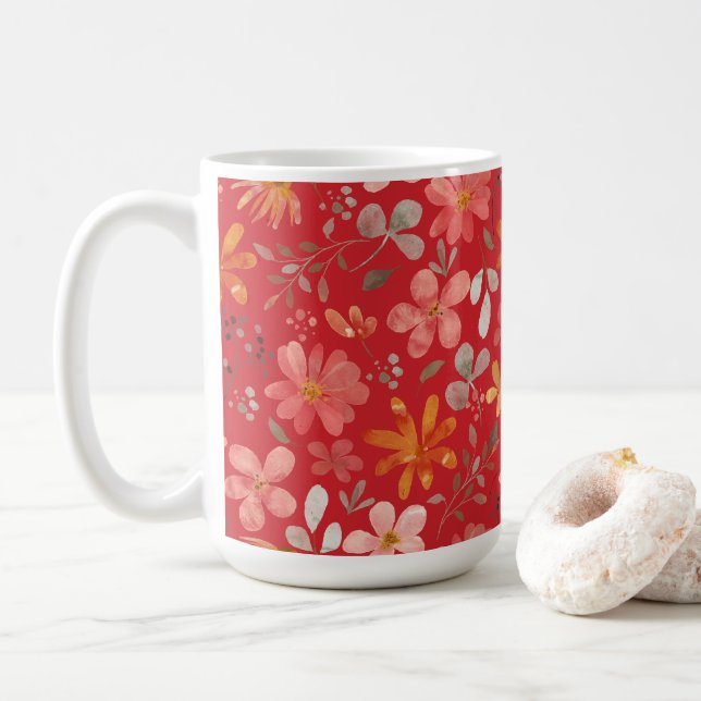 Caneca De Café Flame Scarlet Floral Dia de as mães (Com Donut)