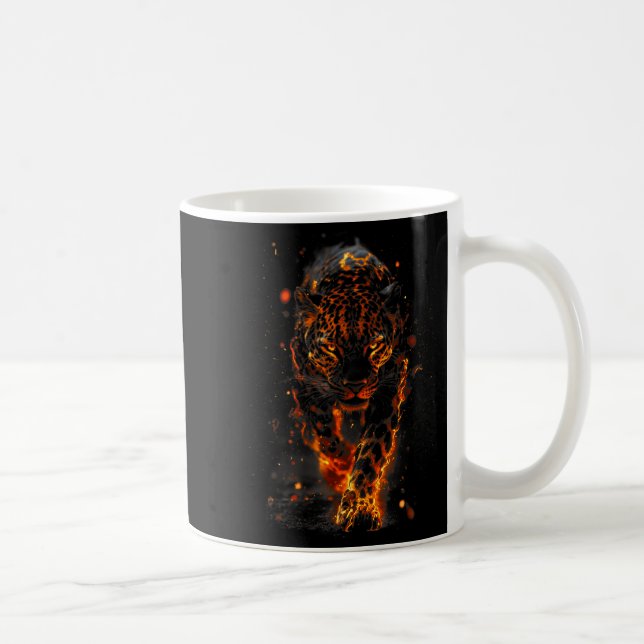 Caneca De Café Flaming Jaguar Fierce Leopard Wild Fire Animal Sri (Direita)