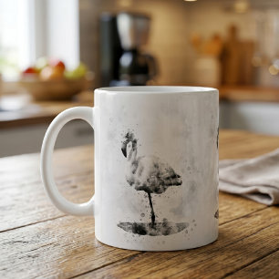 Caneca De Café Flamingo Aquarela Preto e Branco 01