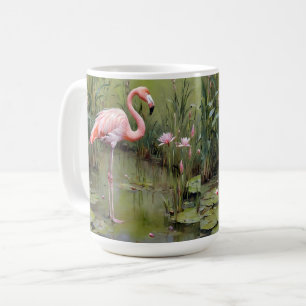 Caneca De Café Flamingo Bird Water Lily E Reeds Oil Painting,