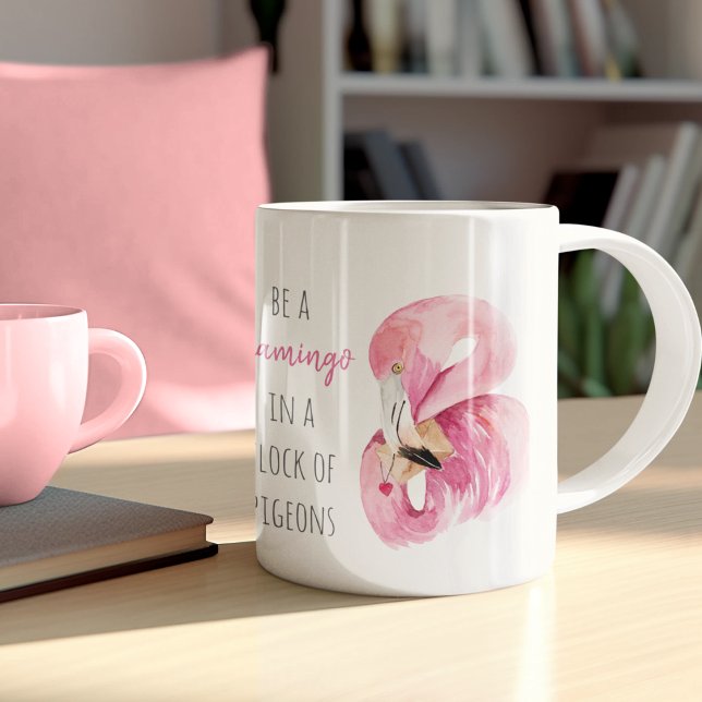 Caneca De Café Flamingo, Cor de Água Rosa Moderna, Com Citação (Criador carregado)