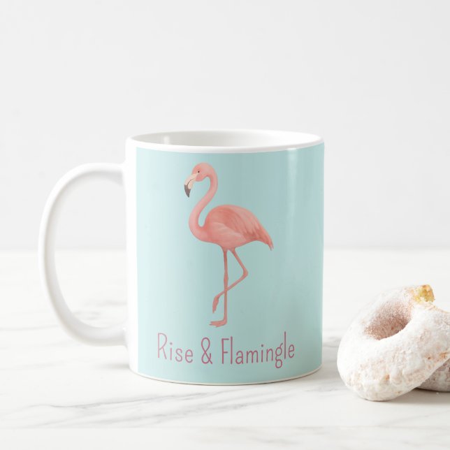 Caneca De Café Flamingo Cor-de-Rosa Elevada e Flamingolada - Azul (Com Donut)