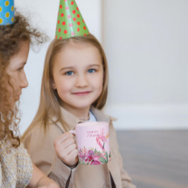 Caneca De Café Flamingo E Flores Rosa