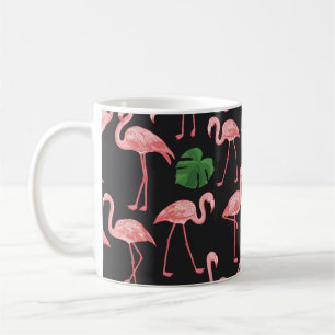 Caneca De Café Flamingo Elegance: Fusão de Monstera Vintage.