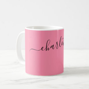 Caneca De Café Flamingo Elegante Cor Moderno Nome Personalizado