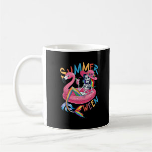 Caneca De Café Flamingo Esqueleto de Summerween Verão Halloween W