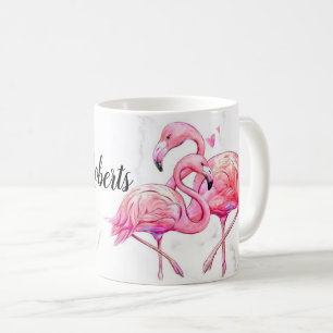 Caneca De Café Flamingo Geométrico Floral Tropical