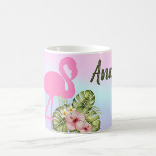 Caneca De Café Flamingo Hibiscus Rosa Holographic