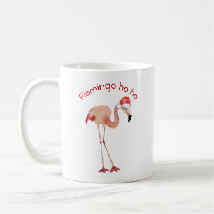 Caneca De Café Flamingo ho ho pun aquarela Natal