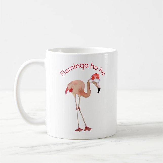 Caneca De Café Flamingo ho ho pun aquarela Natal (Esquerda)