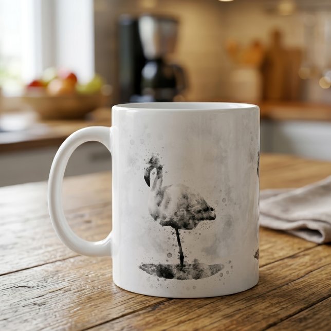 Caneca De Café Flamingo Monocromático Elegante em Aquarela (Elegant Monochrome Flamingo in Watercolor. Coffee Mug)