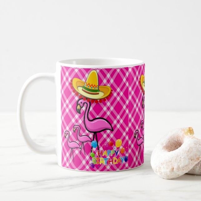 Caneca De Café Flamingo Mug Happy Birthday Mug (Com Donut)