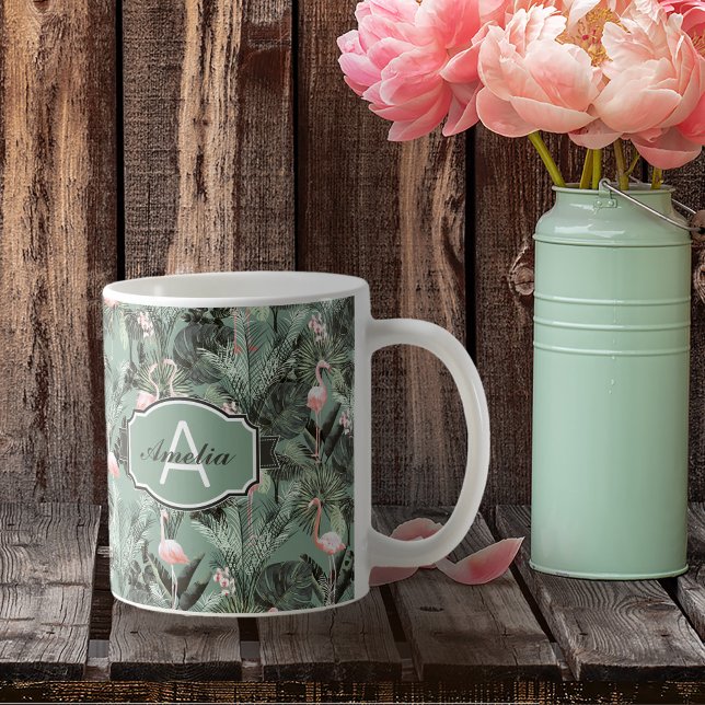 Caneca De Café Flamingo Orchid Tropical Pattern Sage ID868 (Criador carregado)