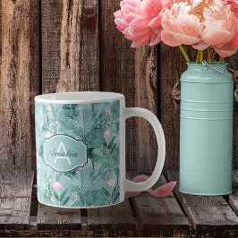 Caneca De Café Flamingo Orchid Tropical Pattern Teal ID868
