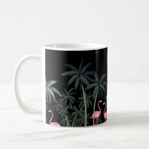 Caneca De Café Flamingo, palma, aves selvagens de colheita tropic