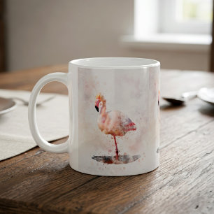Caneca De Café Flamingo Rosa em Pé - Aquarela – 01