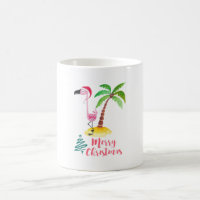 Flamingo Rosa Em Um Chapéu De Papai Noel Por Um Xm