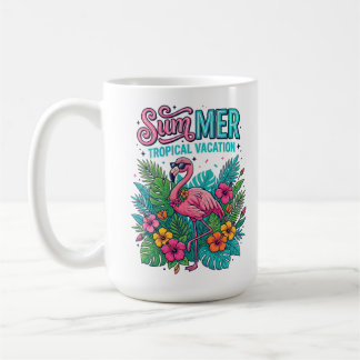 Caneca De Café Flamingo Rosa Floral Tropical - férias de verão