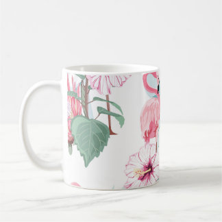 Caneca De Café Flamingo Rosa: Flores Exóticas Sem Olhos.