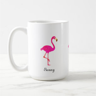 Caneca De Café Flamingo rosa fofo & caligrafia