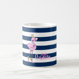 Caneca De Café Flamingo Rosa,Listras Azul-Marinho,Pequena Princes