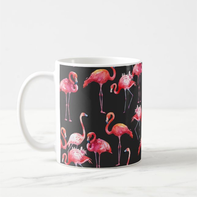 Caneca De Café Flamingo Rosa: Padrão Tropical de Aquarela. (Esquerda)