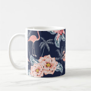 Caneca De Café flamingo rosa, palmeiras, rosa, flor de orquídea,