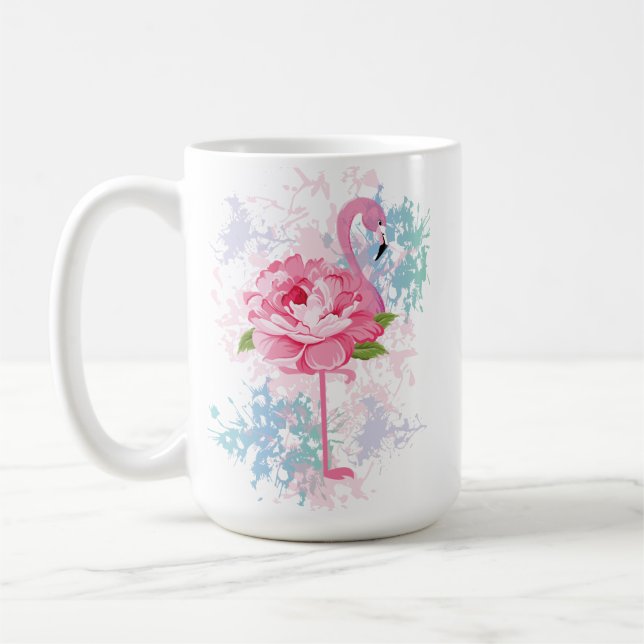 Caneca De Café Flamingo rosa pintado à mão personalizada (Esquerda)