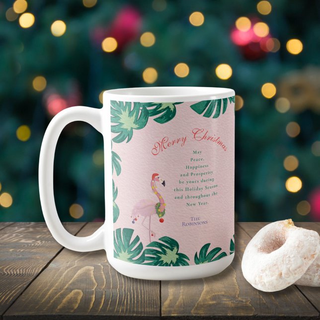 Caneca De Café Flamingo Santa Hat Baubles, cor-de-rosa tropical, (Criador carregado)