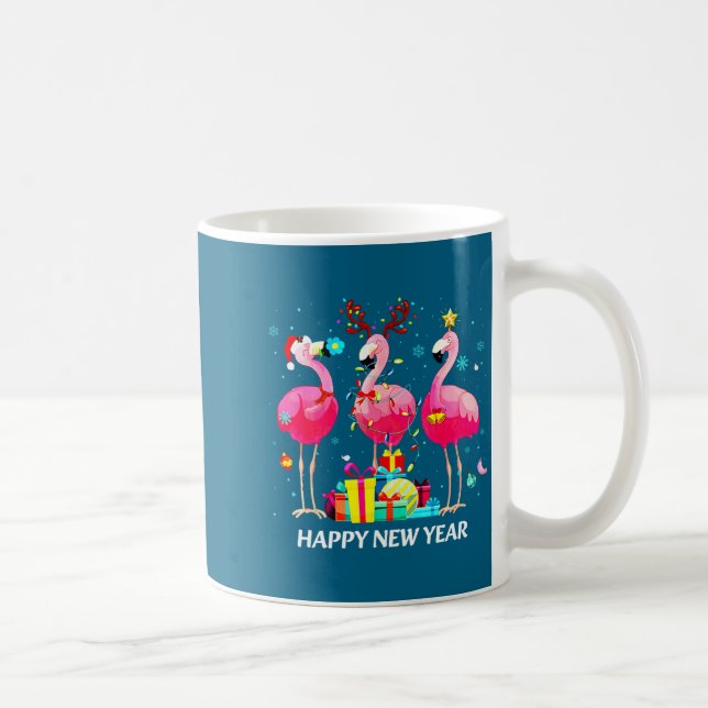 Caneca De Café Flamingo Santa Hat Happy New Year Light Long Sleev (Direita)
