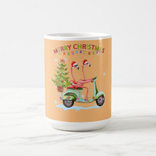 Caneca De Café Flamingo Santa Hat Xmas Light Motobike Natal