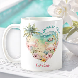 Caneca De Café Flamingo Summer Beach Hawaii Nome Tropical