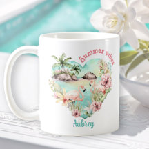 Flamingo Summer Heart Tropical Personalize Name