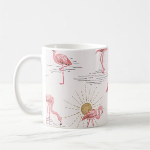 Caneca De Café Flamingo sunset: padrão de rabiscos vintage.