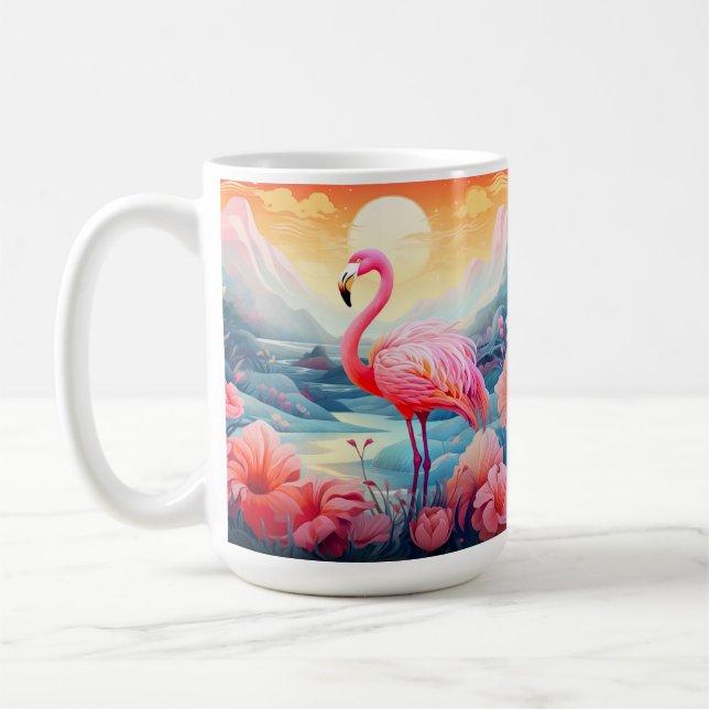 Caneca De Café Flamingo Tropical com Flores (Esquerda)
