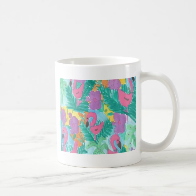 Caneca De Café Flamingo Tropical Jungle Patterno (Direita)