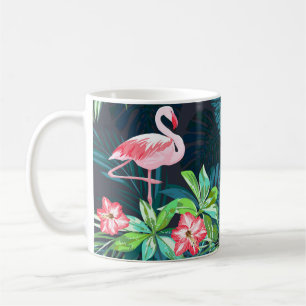 Caneca De Café Flamingo Tropical: Padrão de Flores de Verão