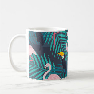 Caneca De Café Flamingo, tucano: padrão das folhas tropicais