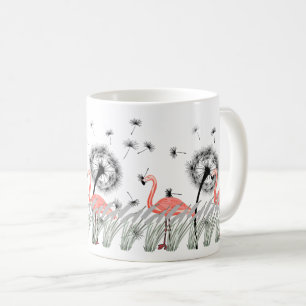 Caneca De Café Flamingo Vibrante com Dandelion e Grass Reed