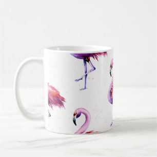 Caneca De Café Flamingos com salpicos: padrão de aquarela.