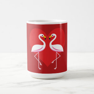 Caneca De Café Flamingos Cor-de-rosa branco-claro com coração ver