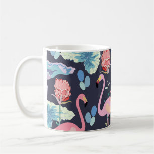 Caneca De Café flamingos cor-de-rosa cercados por flores de lótus