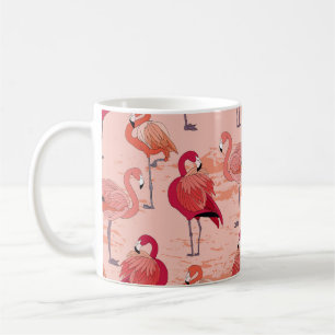 Caneca De Café Flamingos cor-de-rosa: padrão tropical sem costura
