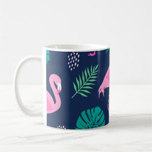 Caneca De Café flamingos cor-de-rosa, palmas tropicais, marinheir