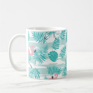 Caneca De Café flamingos cor-de-rosa, palmeiras verdes, tropicais